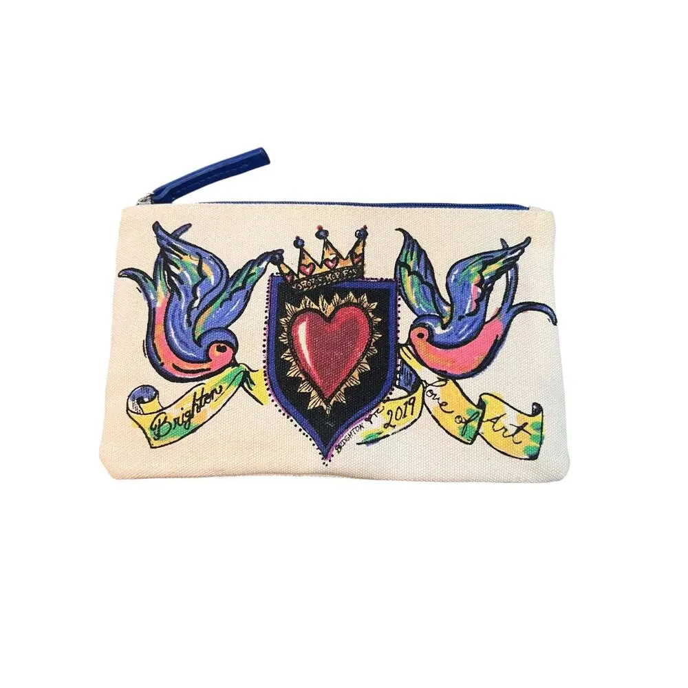 Brighton Cream Canvas Tattoo Love of Art Top-Zip Makeup Wristlet Pouch 2019